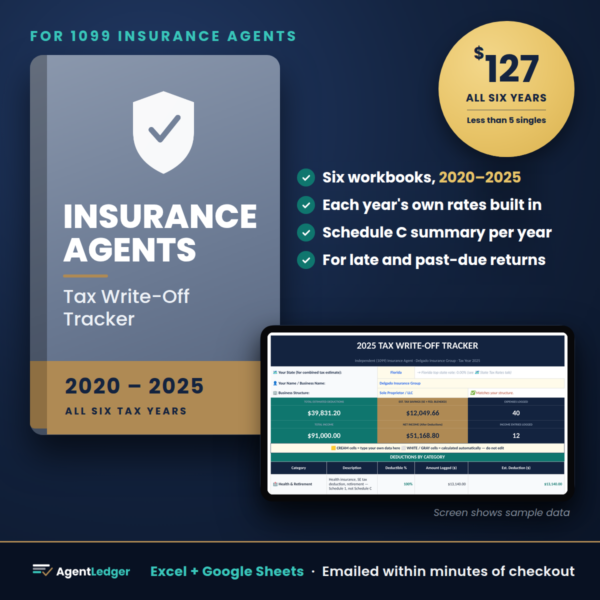Insurance Agent prior-year tracker cover, tax years 2020 to 2025